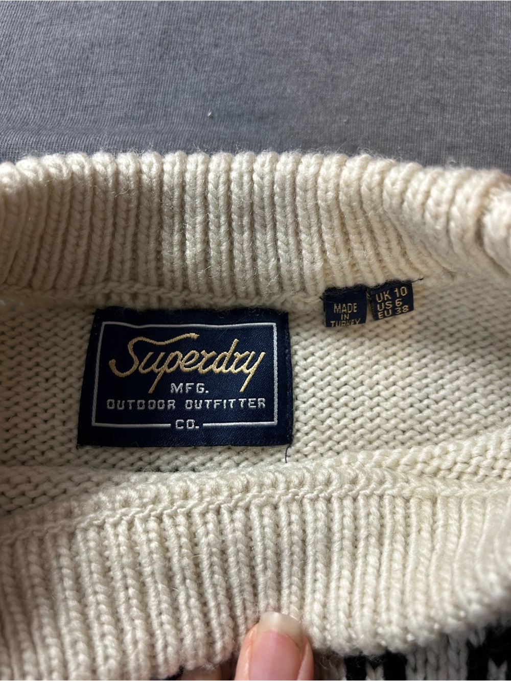 Superdry Cream & Black Fair Isle Crewneck Sweater - Picture 3 of 6